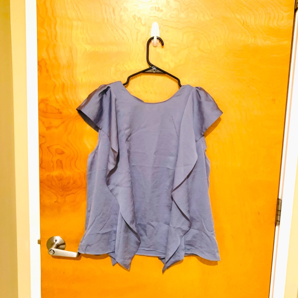 Brand New Express Blue Satin Top With Ruffles - XL